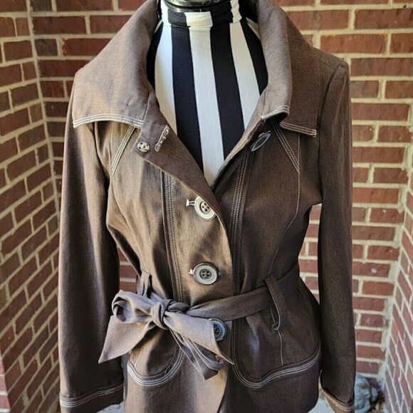 Robert Louis 90's Y2K Brown Belted Jacket - Cotton Stretch - Size S - Picture 2 of 8